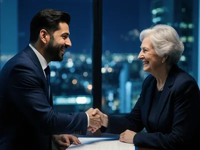 Two people in candid conversation on equal footing