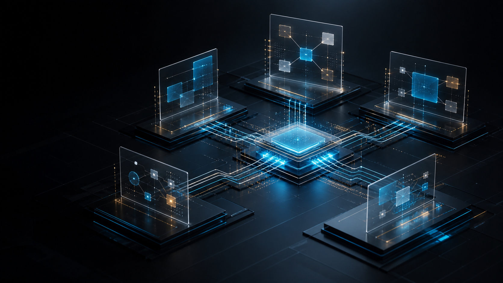 Five connected software product systems branching from a shared studio platform
