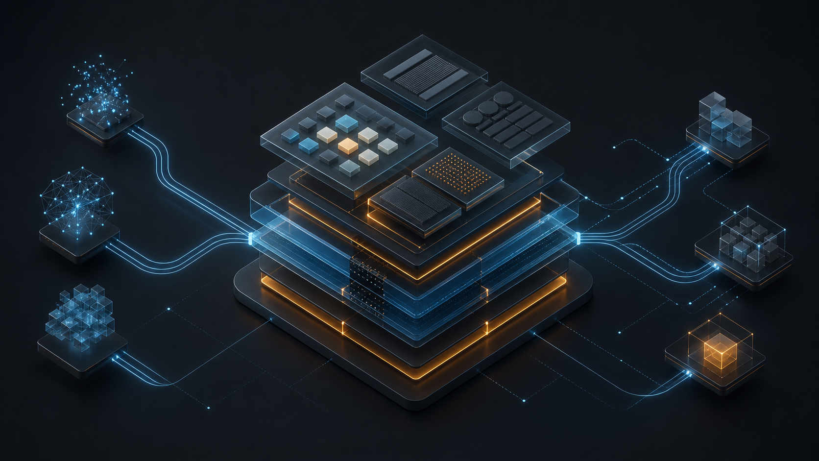 Governed content blocks, design-token structure, and AI connection paths forming a self-hosted CMS architecture.